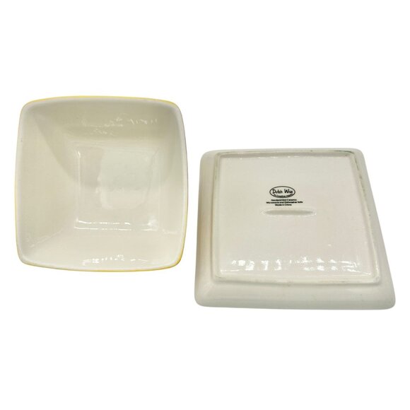 Dutch Wax Handpainted Ceramic Covered Butter Dish Square Yellow Colorful Vibrant - Picture 3 of 11